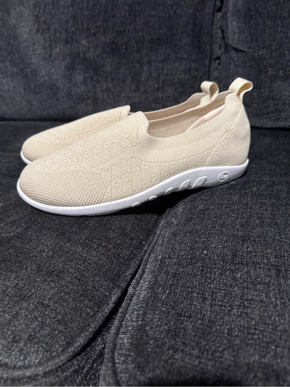 Comfortview Women’s Slip-On Knit Sneakers - Beige, 11 Wide - New